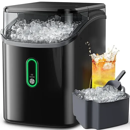 Silonn Nugget Ice Maker Countertop, Pebble Ice Maker with Soft Chewable Ice, One-Click Operation Ice Machine with Self-Cleaning, 33lbs/24H for Home,Kitchen,Office