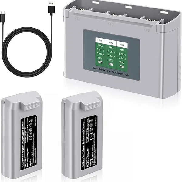 Generic 2400mAh Intelligent Flight Battery 2-Pack with 3-Slot LCD Charging Hub for DJI Mini 4K/2/2 SE