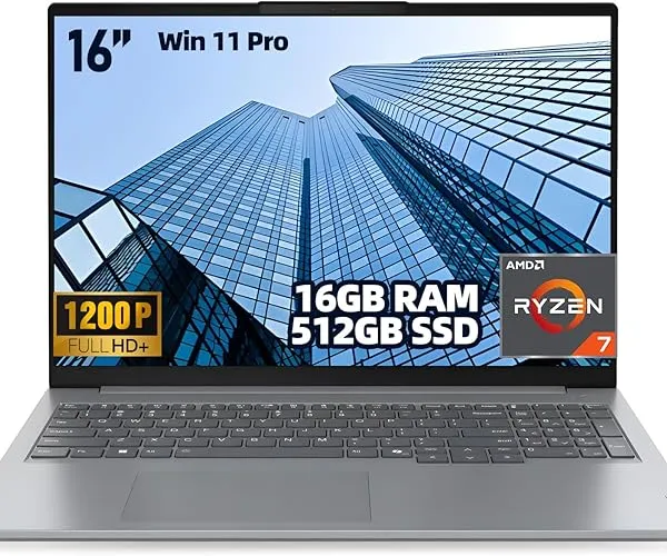 Lenovo ThinkBook 16 G7 ARP Business Laptop, 16" WUXGA (1920×1200) IPS, AMD Ryzen 7 7735HS, 16GB DDR5 RAM, 512GB PCIe NVMe SSD, USB4, HDMI 2.1, Wi-Fi 6E, Fingerprint Reader, Windows 11 Pro, Steel Gray