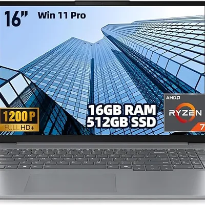 Lenovo ThinkBook 16 G7 ARP Business Laptop, 16" WUXGA (1920×1200) IPS, AMD Ryzen 7 7735HS, 16GB DDR5 RAM, 512GB PCIe NVMe SSD, USB4, HDMI 2.1, Wi-Fi 6E, Fingerprint Reader, Windows 11 Pro, Steel Gray