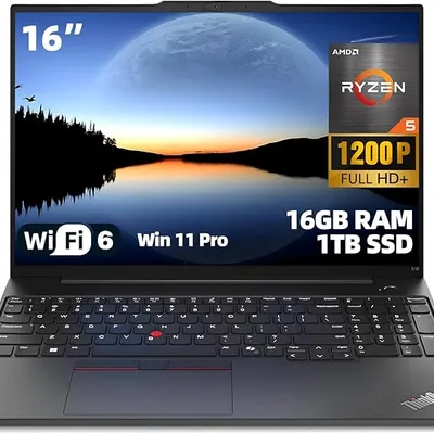 Lenovo ThinkPad E16 Gen 2 Business Laptop, 16" WUXGA (1920 x 1200) IPS, AMD Ryzen 5 7535HS, 16GB DDR5, 1TB PCIe SSD, Wi-Fi 6, Dolby Atmos, Windows 11 Pro, Backlit Keyboard