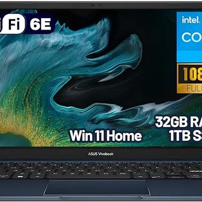 ASUS Vivobook 14" Laptop for Buisiness and Students, Intel Core i3-1315U, 32GB RAM, 1TB SSD, NumberPad, Wi-Fi 6E, Quiet Blue, Windows 11 S Mode