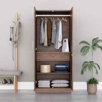 Wakefit Engineered Wood 2-Door Wardrobe with Mirror and Drawer