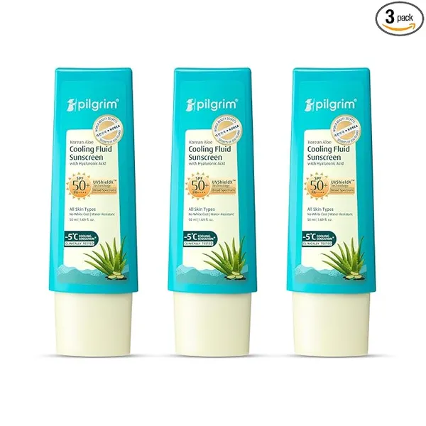 Pilgrim Korean Aloe Cooling Fluid Sunscreen SPF 50+ PA++++ (Pack of 3)