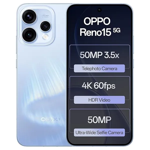 Oppo Reno15 5G (Aurora Blue, 8GB RAM, 256GB Storage)