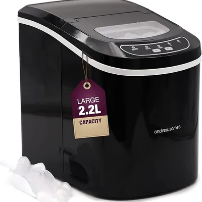 2.2L Andrew James Ice Maker Machine – Portable Countertop Ice Machine for Home, Electric Ice Dispenser with Scoop & Basket, Self-Cleaning, Small or Large Ice Cubes