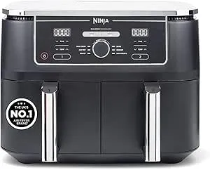 Ninja Foodi MAX Dual Zone Digital Air Fryer, 2 Drawers, 9.5L, 6-in-1, Uses No Oil, Max Crisp, Roast, Bake, Reheat, Dehydrate, Cook 8 Portions, Non-Stick Dishwasher Safe Baskets, Black AF400UK