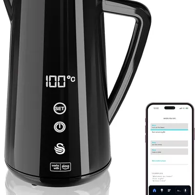 Swan Alexa Smart Kettle, 1.5L Voice-Controlled Kettle with LED Touch Panel, 6 Temperature Settings, Keep Warm Function, Double Wall Insulated, Stainless Steel Interior, Black, SK14650BLKN
