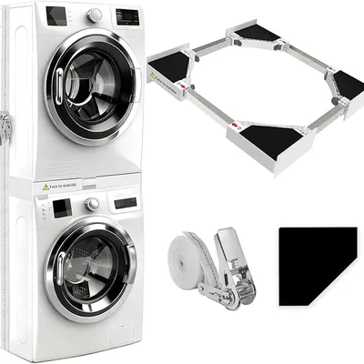NIUXX Universal Stacking Kit for Washing Machine & Tumble Dryer: Adjustable 46-66 cm Stacking Frame Set for Most Washer Units - No-Drill Appliance Stacker with Ratchet Strap & Anti-Vibration Pads