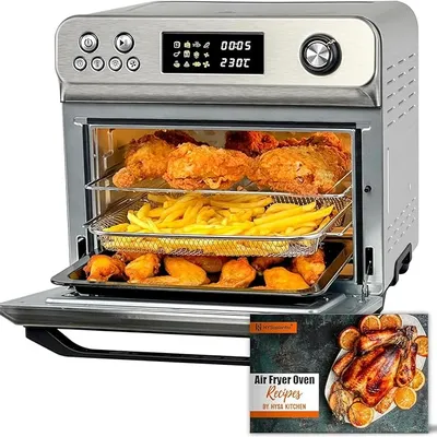 HYSapientia® 24L Air Fryer Oven With Rotisserie Large XXL Digital Knob 1800W 10 in 1 airfryer Countertop Convection Mini Toaster Oven electric and grill, Stainless steel inner, Full Accessory Set
