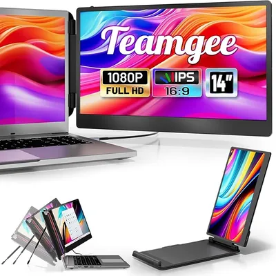 Teamgee 14” FHD Portable Laptop Monitor Extender – IPS Dual-Screen USB-C/HDMI Hybrid Work Station