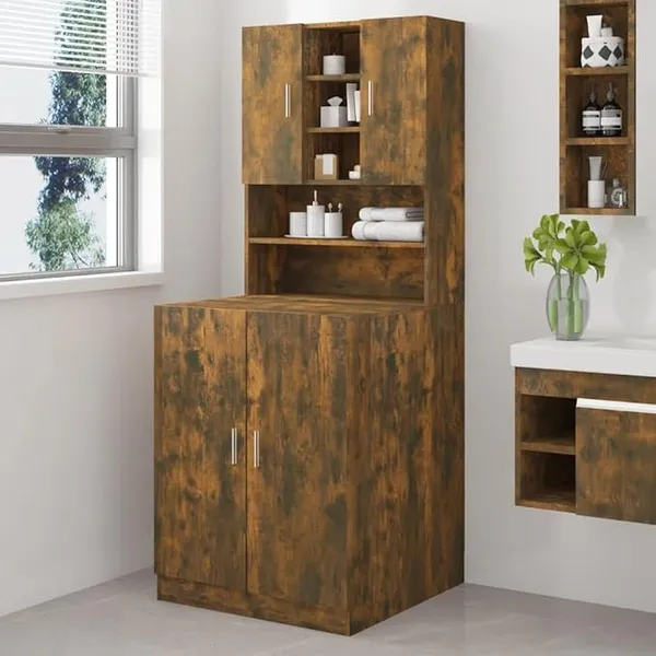 Household Appliance Accessories-Washing Machine Cabinet Smoked Oak Engineered Wood-Home & Garden