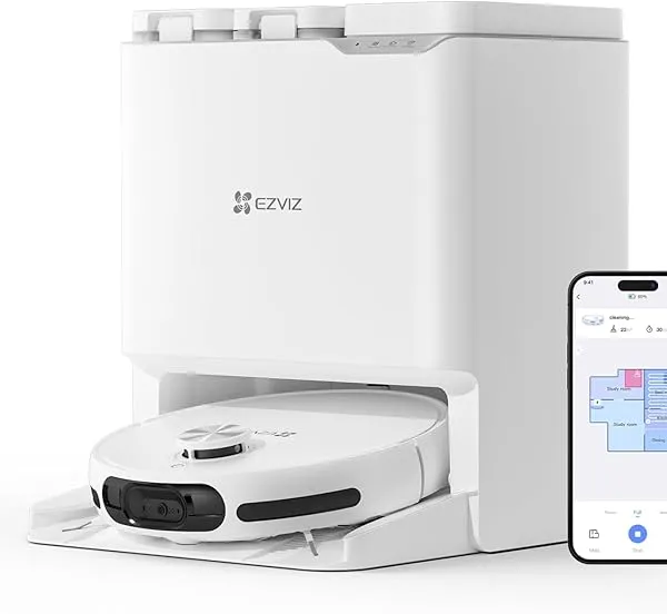 EZVIZ RS20 Pro Robot Vacuum Cleaner Auto All in One Station, 7200Pa, Hot Water Mop Washing, Hot Wind Self Drying, Self Emptying, Self Refilling, Pet Friendly, Carpet Detection, AI Obstacle Avoidance