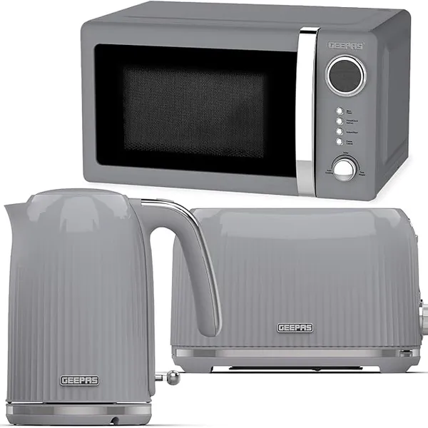 GEEPAS Kitchen Set - Digital Microwave, Kettle and 2 Slice Toaster, 700W Microwave, 3000W Kettle