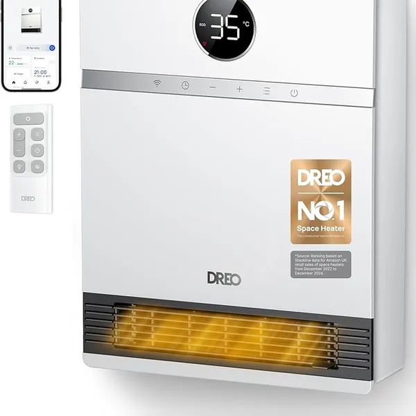 Dreo Smart Electric Wall Heater, 28dB Silent Ceramic Space Heaters for Home, Low Energy, 30° Oscillation, Adjustable Thermostat, 24H Timer, IP24 Wall Mounted for Bedroom, Works with Alexa