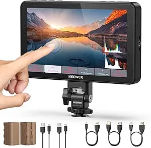 NEEWER F700 7" Camera Field Monitor, 2000nit HD 1920x1080 IPS Touch Screen with 3D LUT, 4K HDMI Loop in/Out with Peak Focus DSLR Video Assist HDR Waveform, Cold Shoe Mount, 2 NP-F750 Batteries & Cable