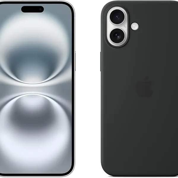 Apple iPhone 16 Plus 128GB: 5G Mobile phone with Apple Intelligence - White + Silicone Case with MagSafe - Black