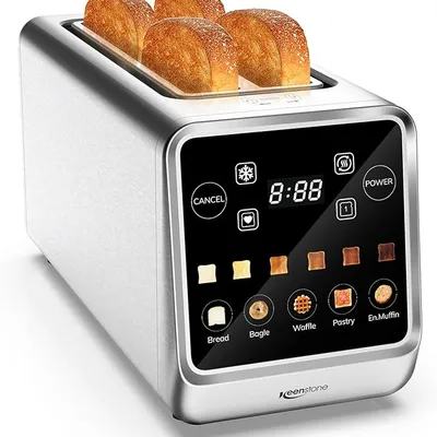 Keenstone Toaster 4 Slice, Digital Smart Toaster with TouchScreen, Memory Function, Single Slot Toasting, Timer, Reheat & Defrost for Bagels, Bread, Waffles, Muffin, Stainless Steel Kitchen Essentials