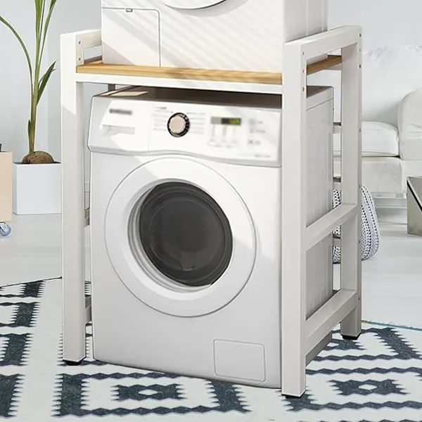Tumble Dryer Stacking Kit Height Adjustable, Metal Frame Washing Machine Stacking Kits 800KG Load, Washing Machine Stand for Home Bathroom/Commercial (White Wood, H:95-105CM)