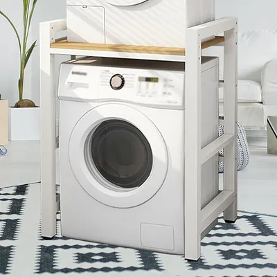Tumble Dryer Stacking Kit Height Adjustable, Metal Frame Washing Machine Stacking Kits 800KG Load, Washing Machine Stand for Home Bathroom/Commercial (White Wood, H:95-105CM)