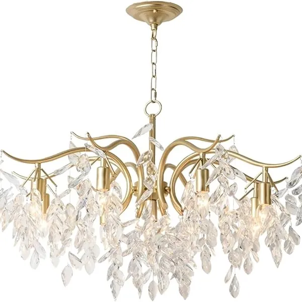 Fashion Chandelier Luxury Led Crystal Chandelier Wicker Leaf Pendant Light Dining Living Room Kids Bedroom Decor Home Appliance Ceiling Lamp,Crystal Lighting (Cold White 9 Lights) (Natural White 13 l
