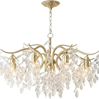 Fashion Chandelier Luxury Led Crystal Chandelier Wicker Leaf Pendant Light Dining Living Room Kids Bedroom Decor Home Appliance Ceiling Lamp,Crystal Lighting (Cold White 9 Lights) (Natural White 13 l