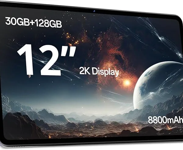 SVITOO 12 Inch Android 16 Tablet, 2K FHD Display, 30GB RAM (6GB+24GB), 128GB ROM, Octa-Core