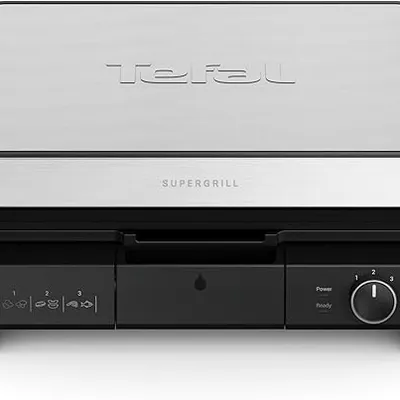 Tefal SuperGrill 3in1 XL, Indoor Grill, BBQ, Oven Style, Panini, Adjustable Temperature, XL Surface, Dishwasher Safe, Non Stick Plates, Stainless Steel, GC520DG1