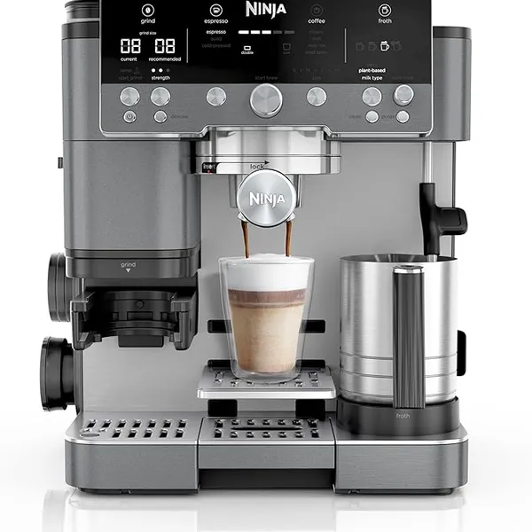 Ninja Luxe Premier 3-in-1 Coffee Machine, Latte, Cappuccino, Cold Brew & Espresso Maker With Built in Bean Grinder & Milk Frother, Easy to Use, 4 Automated Froth Presets, Gun Metal ES601UKGM