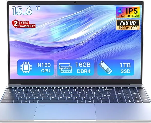 Auusda 15.6" FHD Laptop, Intel N-Series Quad-Core, 16GB RAM, 1TB SSD, UK Keyboard