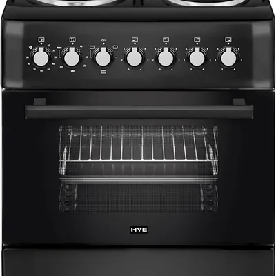 HYE Cooker - Electric Cooker, 4 Hotplates, 62L Electric Oven, Smart Cooking Controls & Programs, 60cm Width, Freestanding Design, Matte Black, Perfect For Family Homes - C01FS60E17