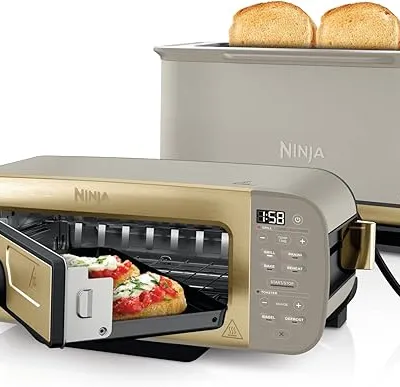 Ninja Foodi 3-in-1 Toaster, Grill and Panini Press with Flip Design, 7 Cooking Functions, 7 Toast Shades, Includes Panini Press, Bake Tray and Crumb Tray, Stone Gold ST202UKSTGD