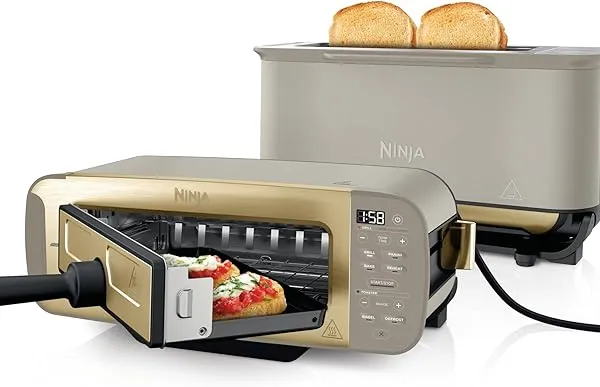 Ninja Foodi 3-in-1 Toaster, Grill and Panini Press with Flip Design, 7 Cooking Functions, 7 Toast Shades, Includes Panini Press, Bake Tray and Crumb Tray, Stone Gold ST202UKSTGD