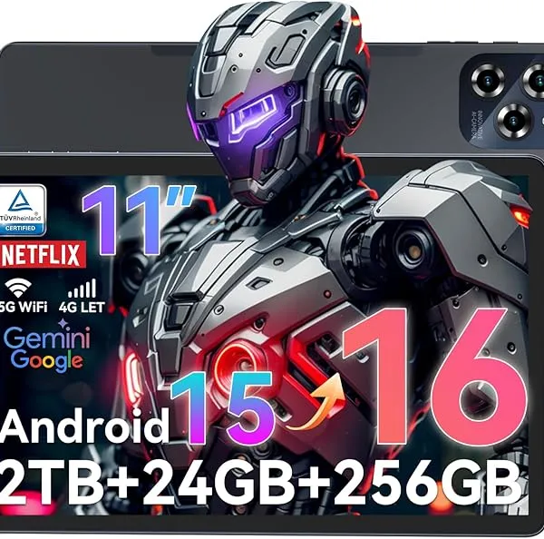 Android 15 AI Tablet 11-inch, 24GB RAM + 256GB ROM, 4G LTE/5G WiFi, Widevine L1