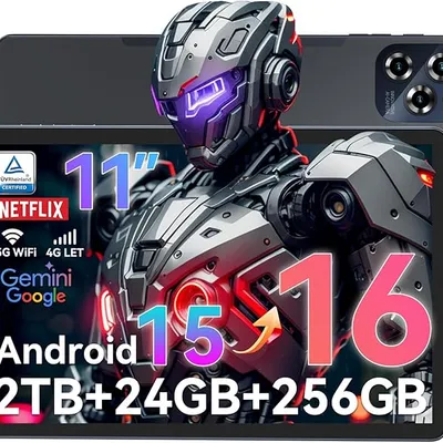 Android 15 AI Tablet 11-inch, 24GB RAM + 256GB ROM, 4G LTE/5G WiFi, Widevine L1