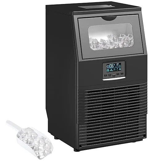 HOMCOM Commercial Ice Maker Machine, Freestanding Industrial Ice Cube Maker with Digital Control, Ice Scoop, Self-cleaning, 4kg Ice Storage, 30kg/24 Hours for Home, Office, Bar, Restaurant, Black