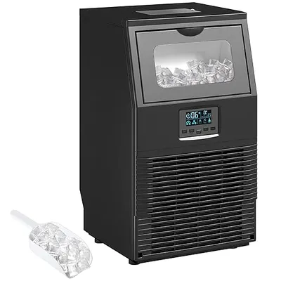 HOMCOM Commercial Ice Maker Machine, Freestanding Industrial Ice Cube Maker with Digital Control, Ice Scoop, Self-cleaning, 4kg Ice Storage, 30kg/24 Hours for Home, Office, Bar, Restaurant, Black