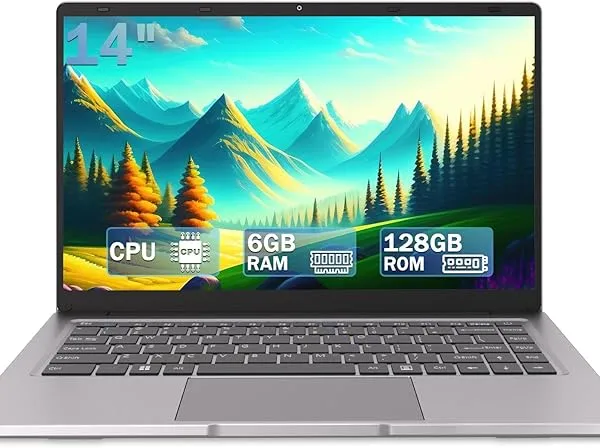 Generic 14-inch Windows Laptop PC, Intel Celeron N4000, 6GB RAM, 128GB SSD