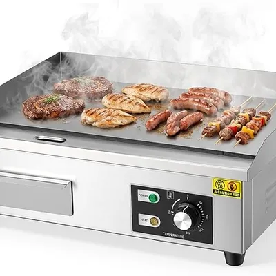 Commercial Electric Griddle 3000W, 54.5cm Large Flat Top Teppanyaki Grill, Stainless Steel Countertop Griddle with Adjustable Thermostat 50-300°C for Home & Commercial Use