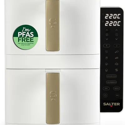 Salter VertiCook Ultra Stackable Air Fryer - Vertical 9 L Digital Air Fryer, 2 x 4.5L Baskets & Racks, 9 Functions, Sync & Match, PFAS-Free Grill Tray, Space Saving, 60-230°C, 60-Min Timer, 2400W