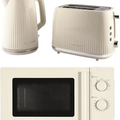 Hamilton Beach Kettle Toaster Microwave Set, Miami, Kettle, 1.7L, Toaster 2 Slice, Kettle & Toaster Set, Microwave Oven, 20L, Manual Controls, 800W, Kitchen Set, Sand - HBMIAKSS