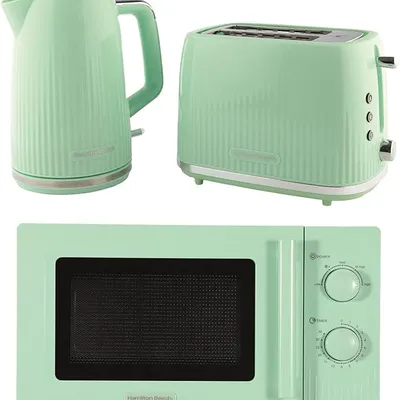 Hamilton Beach Kettle Toaster Microwave Set, Miami, Kettle, 1.7L, Toaster 2 Slice, Kettle & Toaster Set, Microwave Oven, 20L, Manual Controls, 800W, Kitchen Set, Mojito Mint - HBMIAKSMM