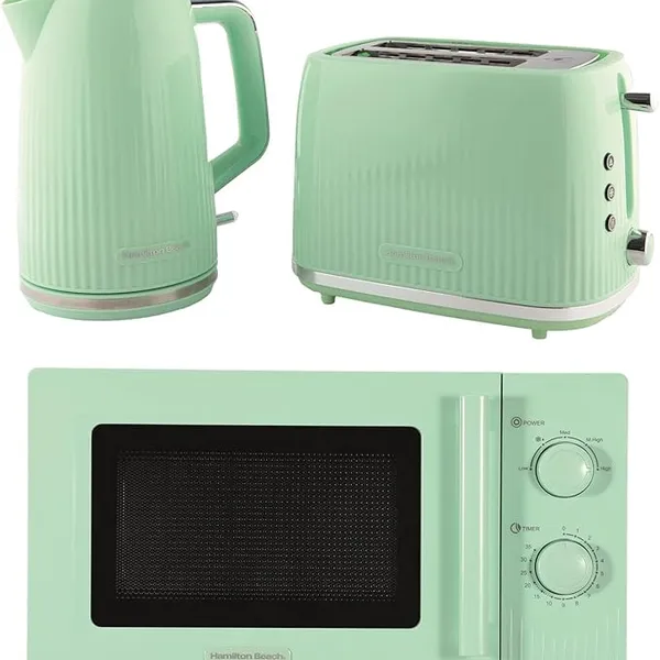 Hamilton Beach Kettle Toaster Microwave Set, Miami, Kettle, 1.7L, Toaster 2 Slice, Kettle & Toaster Set, Microwave Oven, 20L, Manual Controls, 800W, Kitchen Set, Mojito Mint - HBMIAKSMM