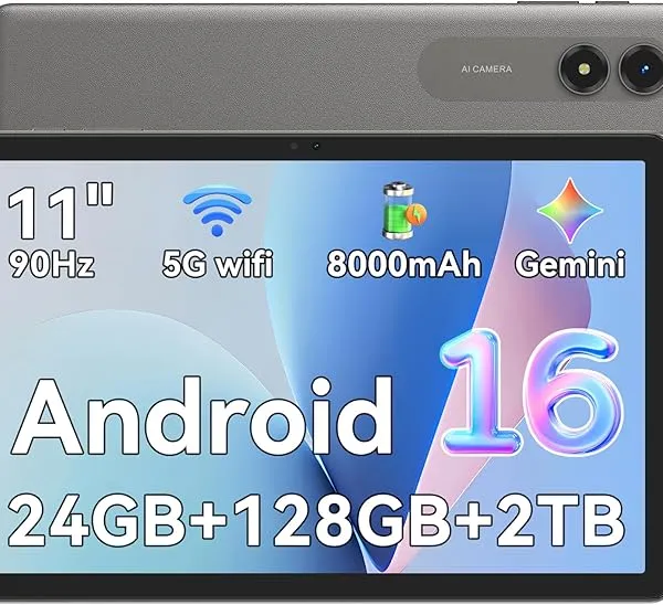 Android 16 Tablet 11-Inch, 24GB RAM (6+18GB), 128GB ROM, Octa-Core, 90Hz IPS Display, 8000mAh