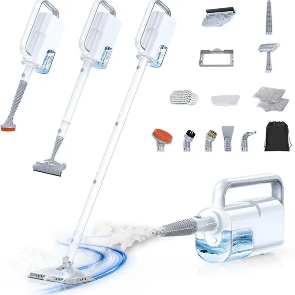 10-in-1 Steam Mop with Detachable Handheld Steamer, 350ml Tank, 10s Heat-Up, 248°F Steam Cleaner, 3-Level Control and Swivel Head for Floors, Carpets, Tiles, BBQ grill and Multi-Surface