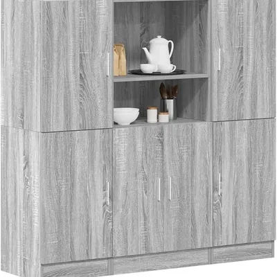 3 Piece Grey Sonoma Kitchen Cabinet Set engineered wood 133 x 41.5 x 131.5 cm with open & closed storage for utensils plates and small appliances for home restaurants hotels