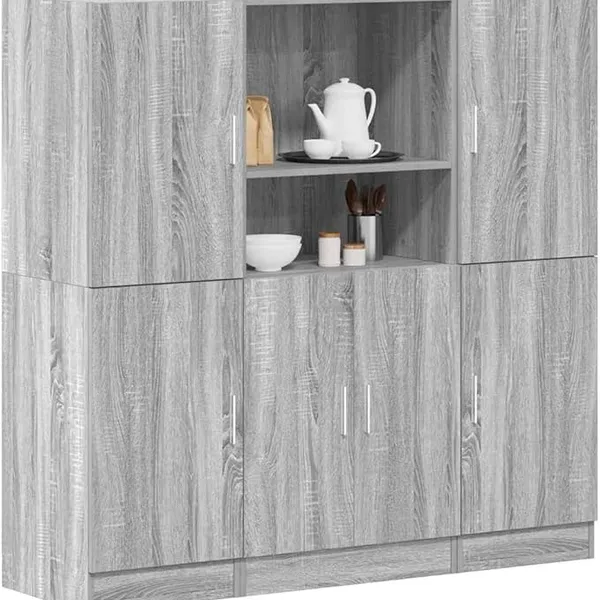 3 Piece Grey Sonoma Kitchen Cabinet Set engineered wood 133 x 41.5 x 131.5 cm with open & closed storage for utensils plates and small appliances for home restaurants hotels