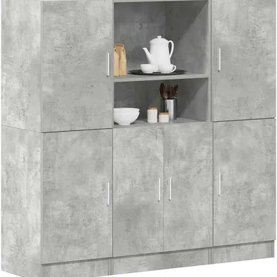 3 Piece Kitchen Cabinet Set Concrete Grey 133x41.5x131.5 cm Engineered Wood Storage Unit with Doors & Shelves Modular Cupboard Furniture for Home Living or Bedroom