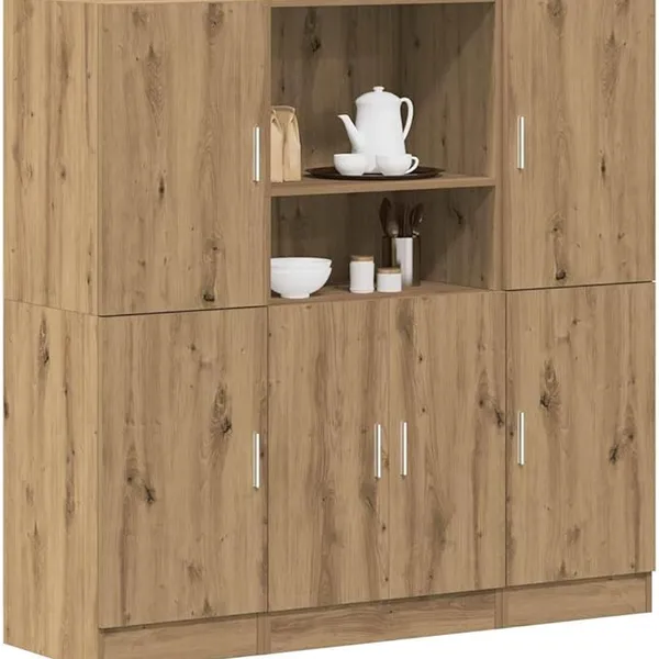 3 Piece Kitchen Cabinet Set Artisian Oak Engineered Wood 133 x 41.5 x 131.5 cm, Wall Storage Cupboard with Adjustable Shelves, Floating Design for Living Room, Corridor and Bedroom
