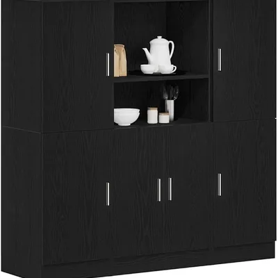 3 Piece Black Kitchen Cabinet Set 133 x 41.5 x 131.5 cm Engineered Wood Storage Unit for Living Room Bedroom Home Office